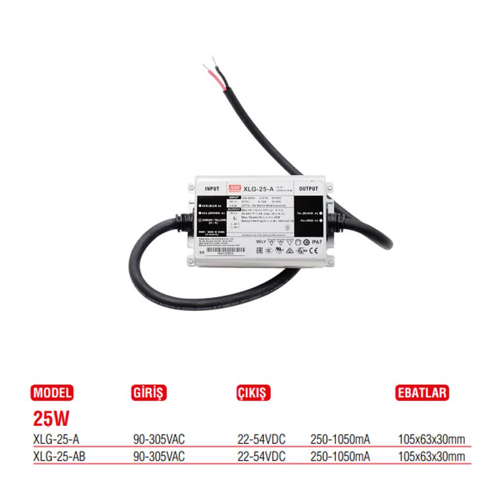 XLG-25-A Meanwell 25 Watt 250-1050mA Konstantleistungsmodus LED-Netzteile