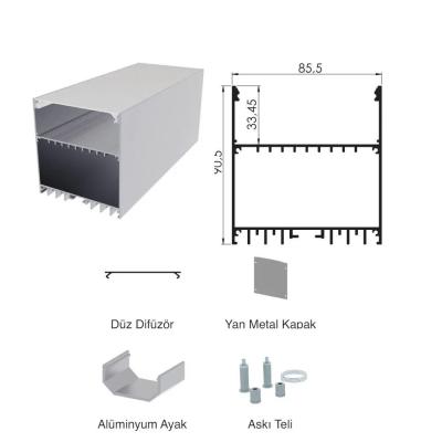 300 Cm Alüminyüm Sıva Üstü Led Linear Boş Kasa Profil
