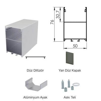300 Cm Alüminyüm Sıva Üstü Led Linear Boş Kasa Profil