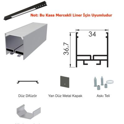 300 Cm Alüminyüm Sıva Üstü Led Linear Mercekli Boş Kasa Profil
