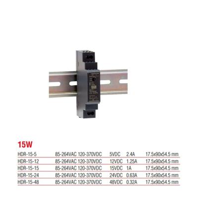 HDR-15-15 Meanwell 15 Watt 15 V DC 1 Ampere Kunststoffgehäuse-Schienennetzteil
