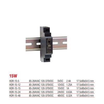 HDR-15-24 Meanwell  15 Watt 24 Vdc 0.63 Amper Plastik Kasa Ray Tipi Güç Kaynağı