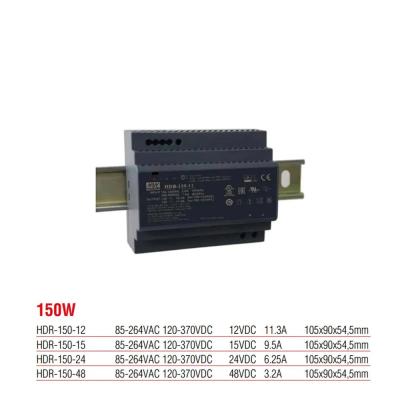 Meanwell HDR-150-24 150 Watt 24 V DC 6,25 Ampere Kunststoffgehäuse-Schienennetzteil
